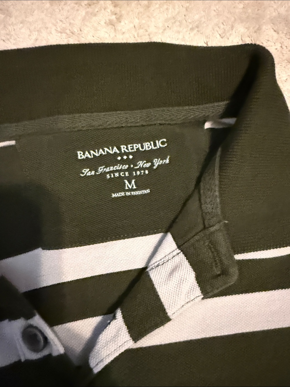 Banana Republic Olive Green & White Striped Polo - Picture 2 of 4